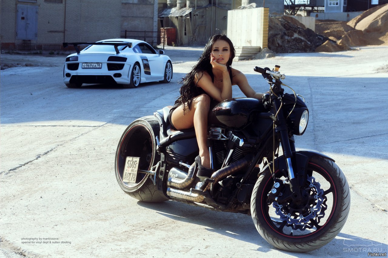 Sexy model Brunettes on a motorcycle in Houston